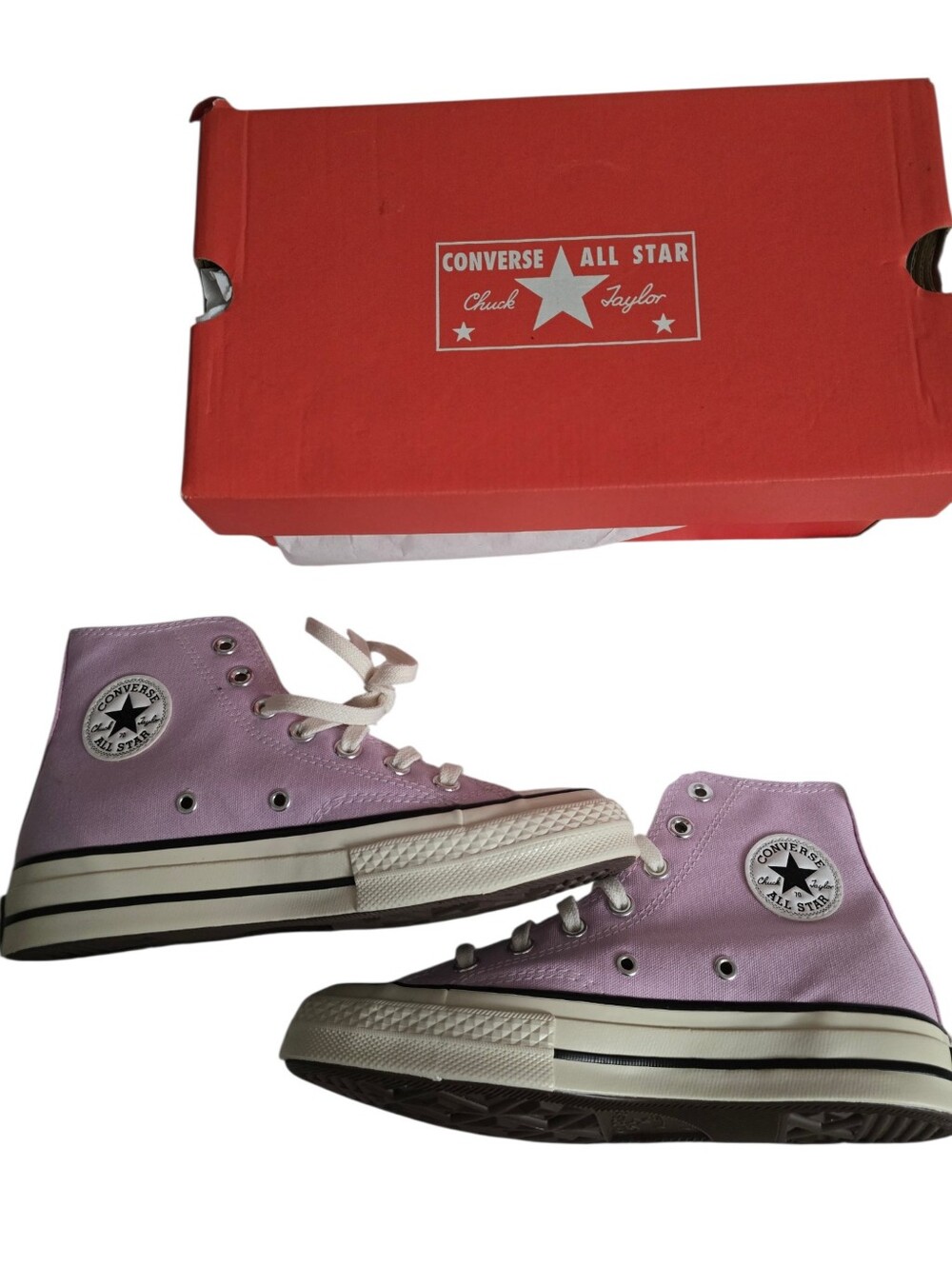 Converse High Top Sneakers - Lavender Canvas with White Accents - Picture 3 of 5